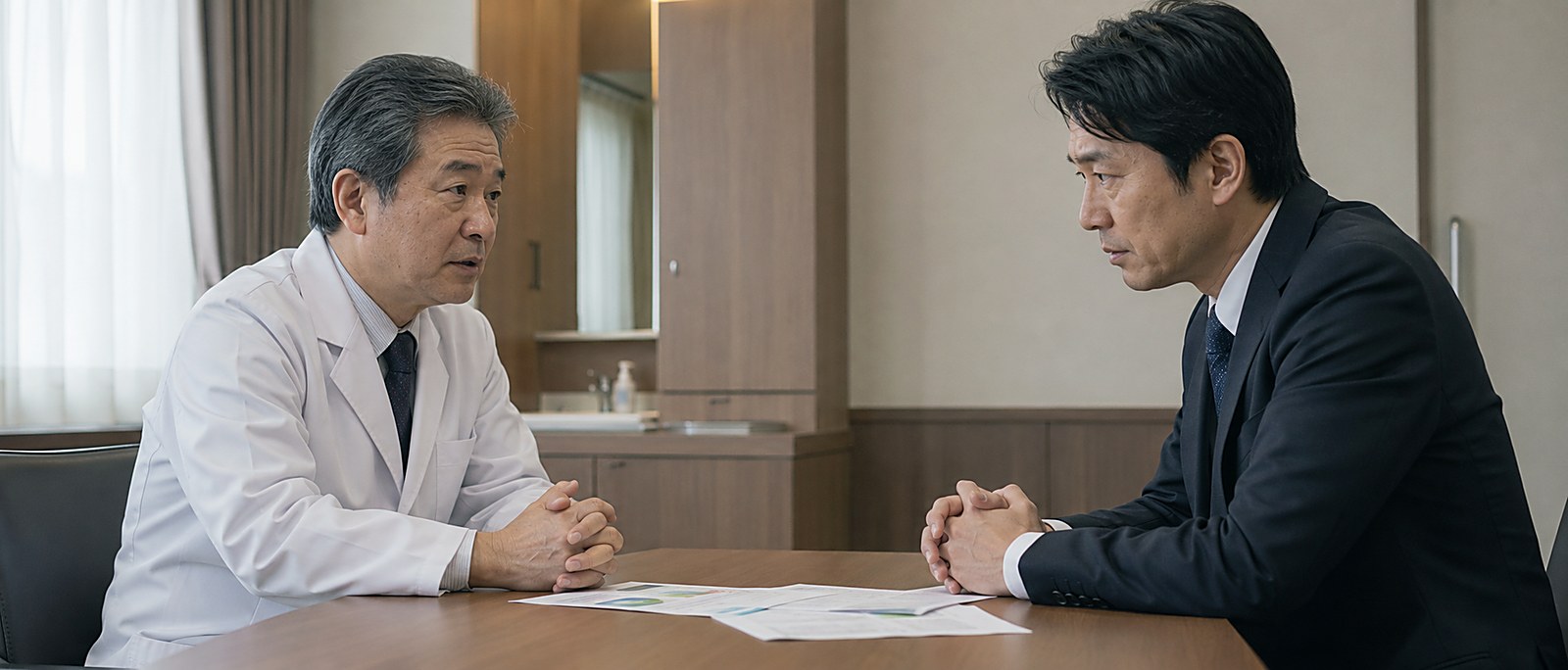 医師と面談している場面