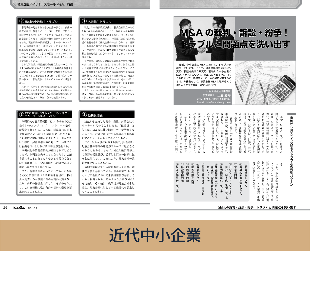 近代中小企業 M&Aの裁判・訴訟・紛争！
トラブルと問題点を洗い出す