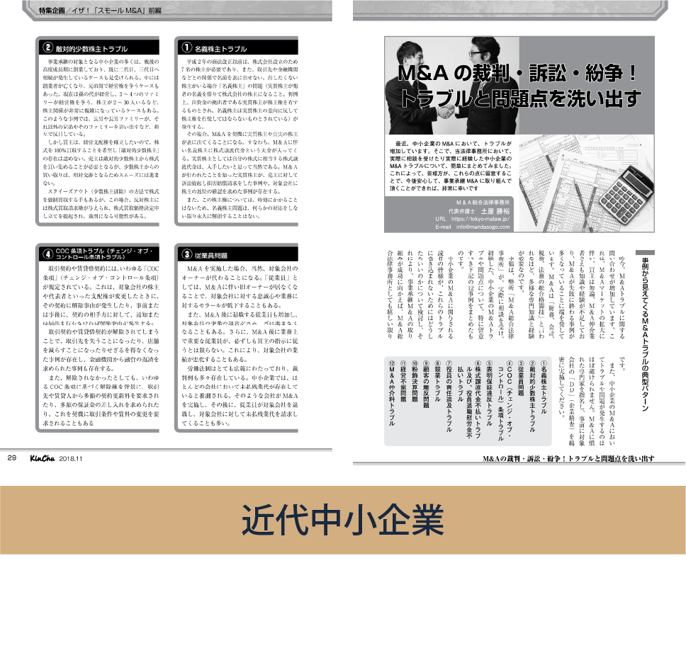 近代中小企業 M&Aの裁判・訴訟・紛争！
トラブルと問題点を洗い出す
